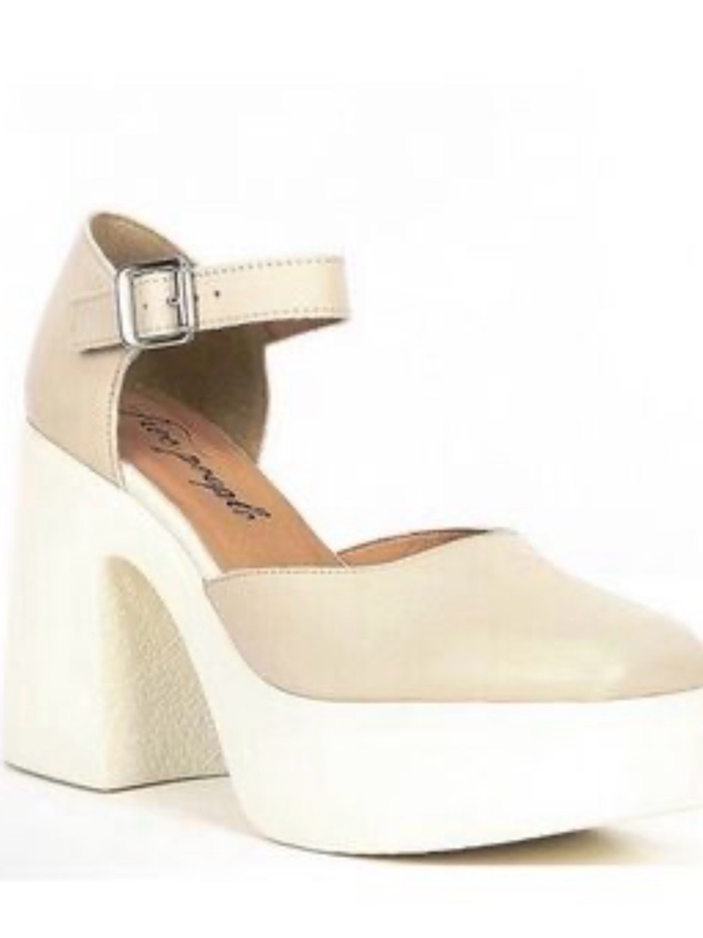 Free People Gwen Leather Mary Jane Platform Heels Moonlight White Sz 7